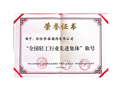 全国轻工行业先进集体（证书）